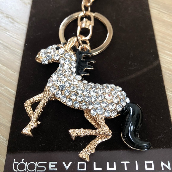 ⭐️TAGS EVOLUTION⭐️Rhinestone Swarovsky Crystals Gold Pony Horse Keychain Charm - Picture 3 of 10